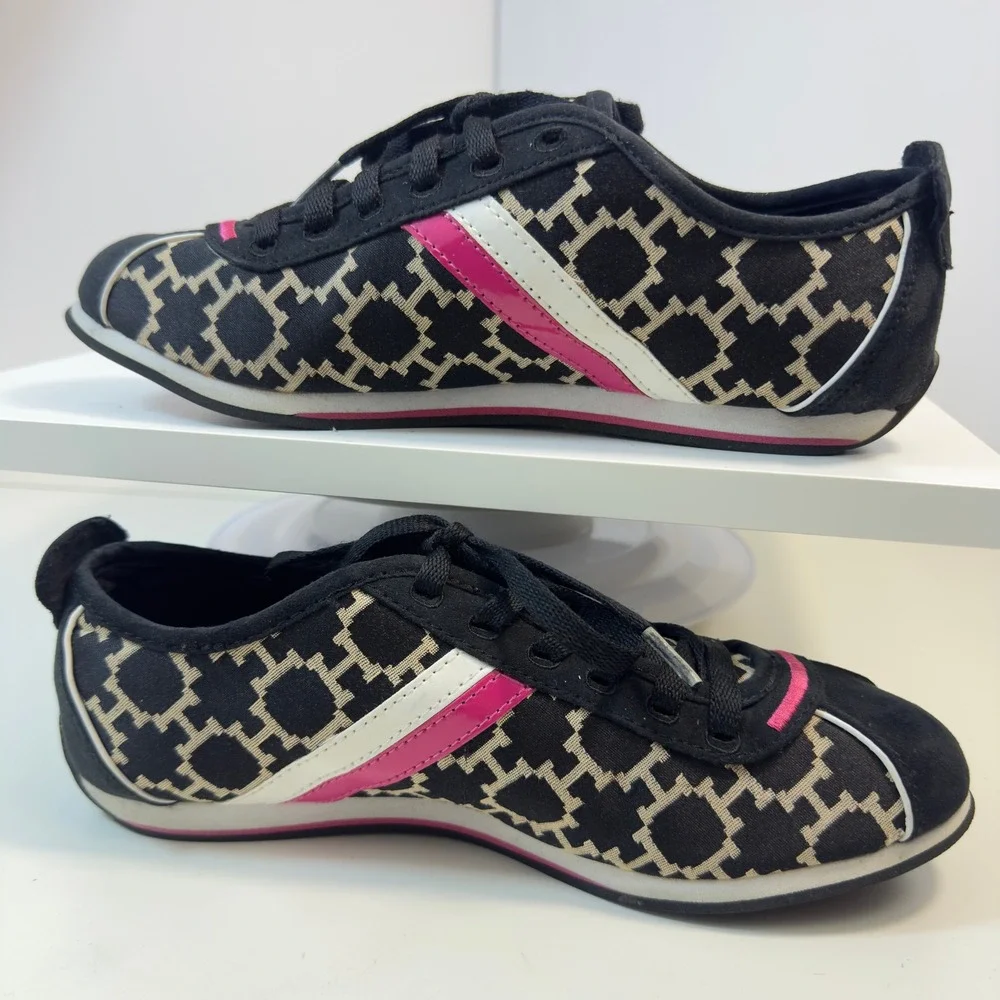 Tommy Hilfiger TWPRINCESS Sneakers Womens 7M Black Pink Monogram Logo Lace Up